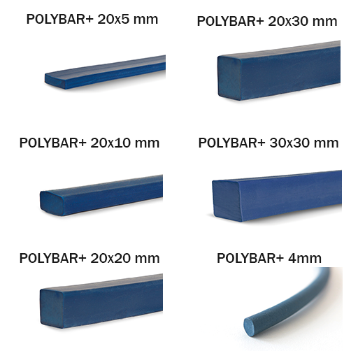 Gama variată de dimensiuni a profilului expandabil Polybar+ SaltWater: 20x5mm, 20x20mm, 20x20mm, 20x30mm, 30x30mm, fi 4mm