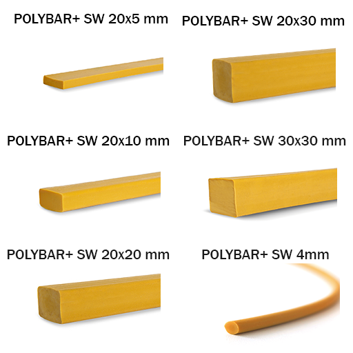 Gama variată de dimensiuni a profilului expandabil Polybar+ SaltWater: 20x5mm, 20x20mm, 20x20mm, 20x30mm, 30x30mm, fi 4mm